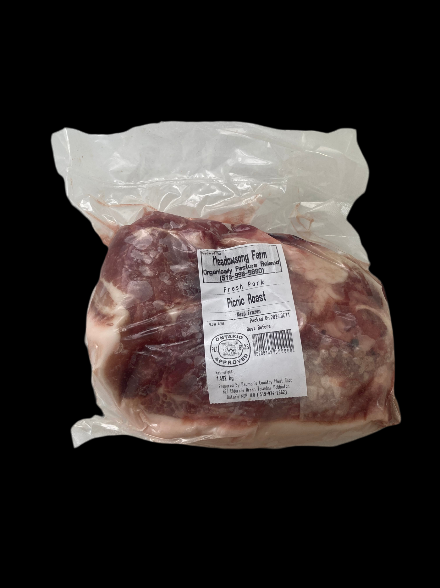 Pastured Pork Picnic Roast Package.