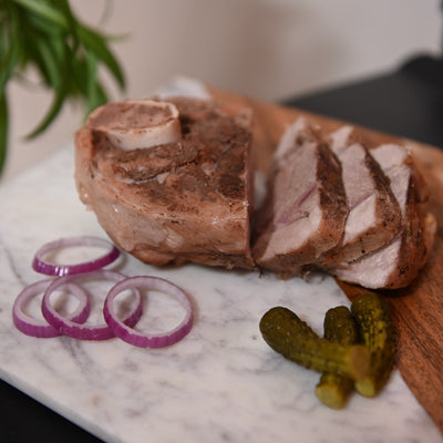 Sliced Pastured Pork Picnic Roast.